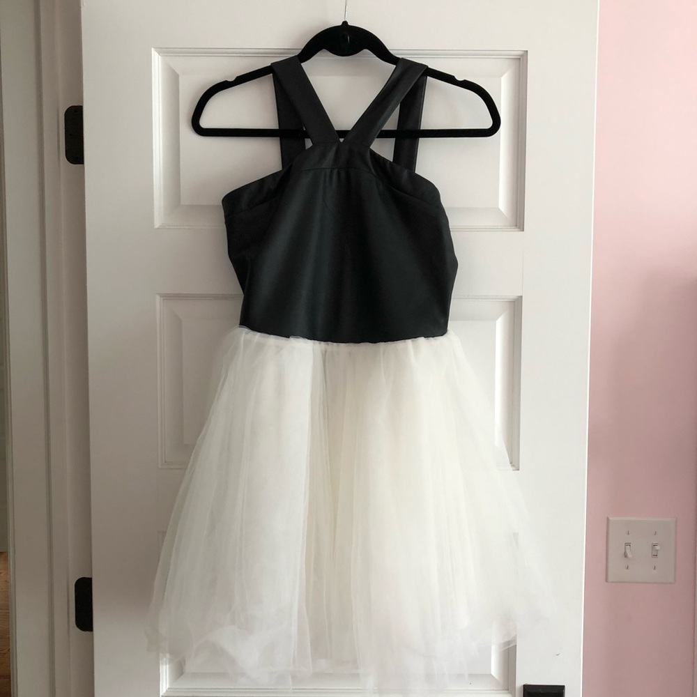 Black and white faux leather formal dress